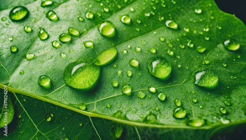 Raindrops, water on a lemon leaf. Fresh, juicy, beautiful tree leaf close-up. Summer, spring