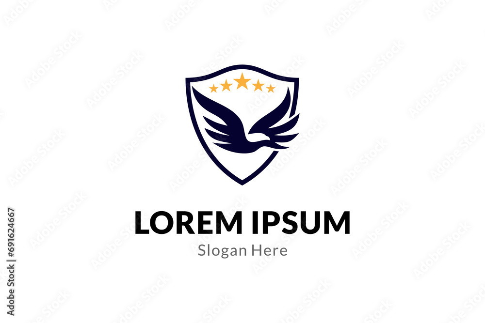 Eagle logo with shield and star combination, badge emblem design concept Eagle logo with shield and star combination, badge emblem design concept