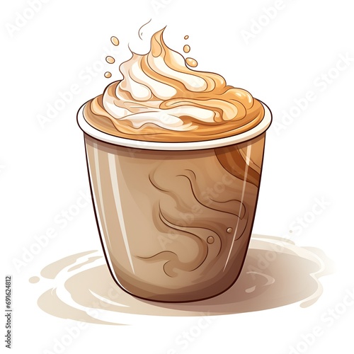 Aesthetic Cartoon Chai Latte Cup with Steam in 2D on White Background
