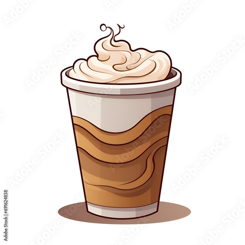 Aesthetic Cartoon Chai Latte Cup with Steam in 2D on White Background