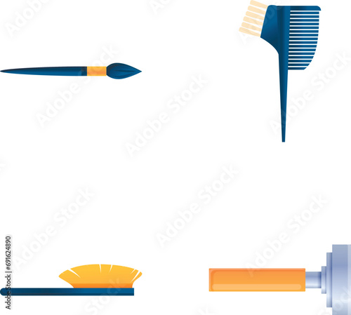 Hair salon icons set cartoon vector. Hairdressing tool kit for beauty salon. Professional accessory