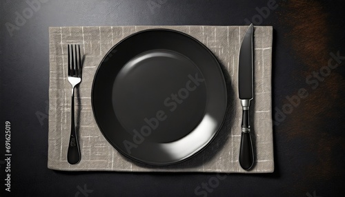Plate  knife and fork on napkin cloth  