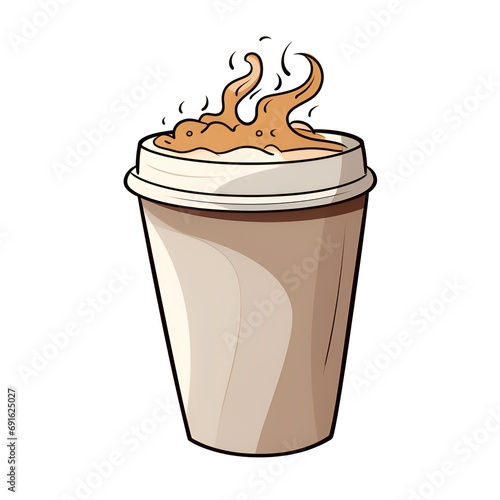 Aesthetic Cartoon Chai Latte Cup with Steam in 2D on White Background