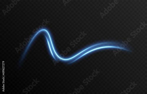 Vector blue glowing lines png. Magic lines of light. Speedy twisted lines. Light trail, glowing waves. Movement of energy flow. Light effect. PNG.