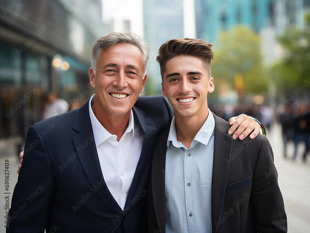 padre e figlio sorridenti o studente universitario e professore, concetto di sapere e mestiere che si tramanda padre e figlio sorridenti o studente universitario e professore, concetto di sapere e mestiere che si tramanda