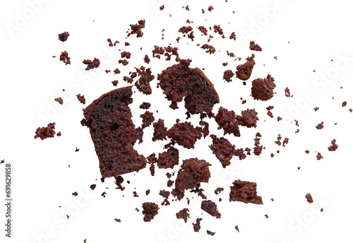 Cuadro en lienzo Chocolate Cake Crumbs Scattered Top View isolated on transparent background