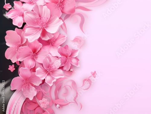 Floral swirls in pink background: dynamic rose petals in a stylized digital composition. © Irina