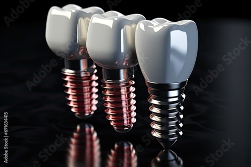 Tooth implant and teeth on a black background