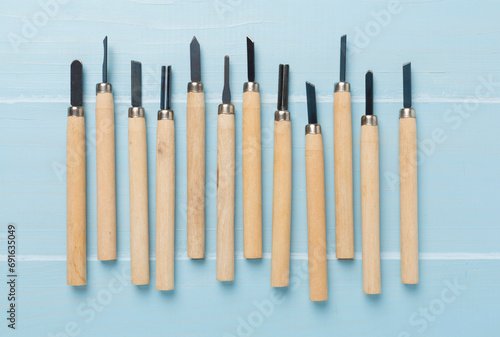 Carpenter tools on wooden background,top view