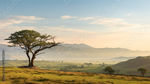 tranquil scene of the rolling plains and low mountains of Cordoba, Argentina, during sunrise