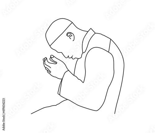 Vector drawing  of Muslim man praying   line art  hand drawn