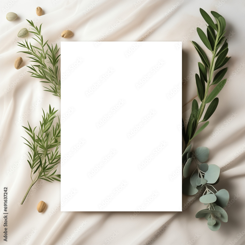 Stylish 5x7 Card Mockup with Olive Branches and Beads Transparent PNG Mockup