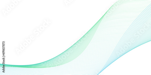 Abstract background with waves for banner. Medium banner size. Vector background with lines. Element for design isolated on white. Green and blue color. Water, ocean, nature, eco	