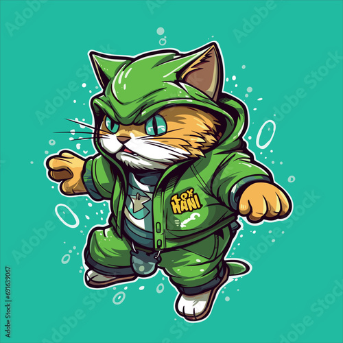 Chibi cat. Design illustration T-shirt, cat cute Vector
