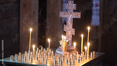 Orthodox Church Candle Stand with Candles.