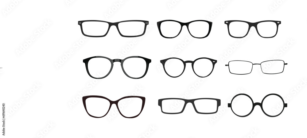 Black and white Glasses frames. Vector Isolated Set of Different Glasses Frames Black and white Glasses frames. Vector Isolated Set of Different Glasses Frames