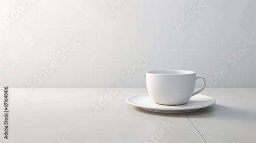  a white coffee cup sitting on top of a saucer on top of a white counter top next to a cup of coffee on top of a saucer on a saucer.