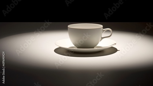  a white coffee cup sitting on top of a saucer on top of a saucer on top of a white saucer on a white table with a black background.