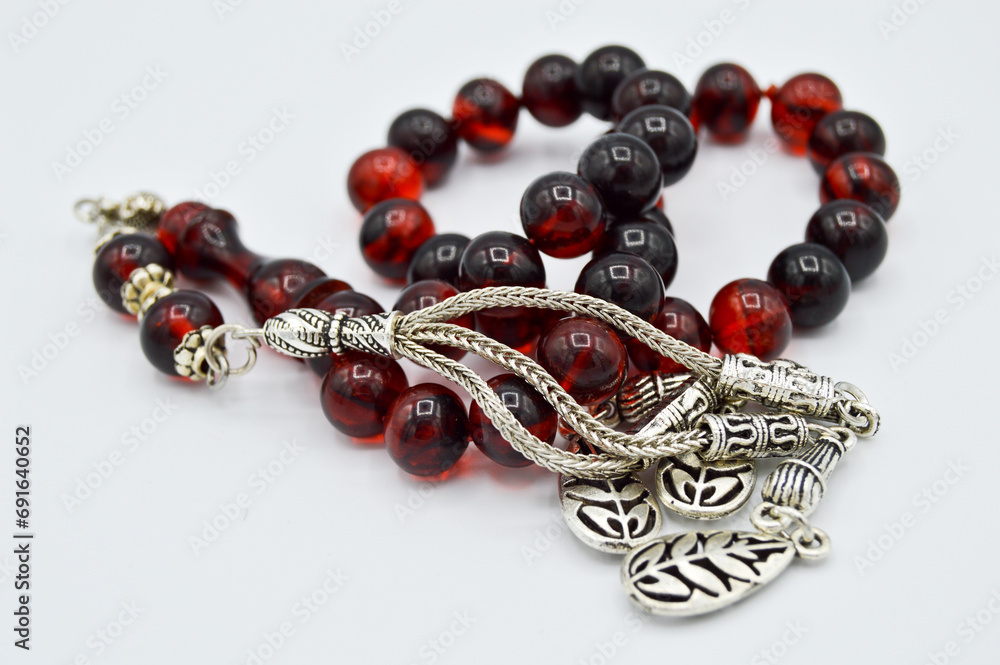 Red and silver beads sequenced, short rosary, tespih tesbih Red and silver beads sequenced, short rosary, tespih tesbih
