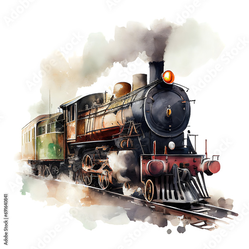 watercolor steam locomotive