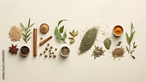  a variety of spices and herbs arranged on a white surface with the word spice spelled out in the middle of the image, surrounded by spices and herbs and spices. photo