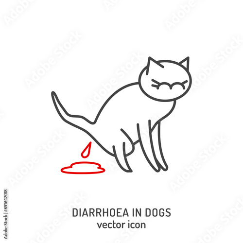 Diarrhea in cats. Linear icon, pictogram, symbol. Common disease.