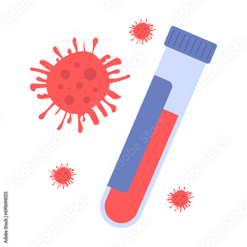 Virus test. Flask with blood illustration isolated on white background