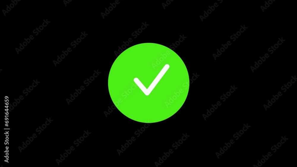 Animation of modern check mark icon on green background. Success, ok correct or right choice icon animation in 4k video. Animation of modern check mark icon on green background. Success, ok correct or right choice icon animation in 4k video.