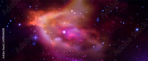Space vector background with realistic nebula and shining stars. Magic colorful galaxy with stardust