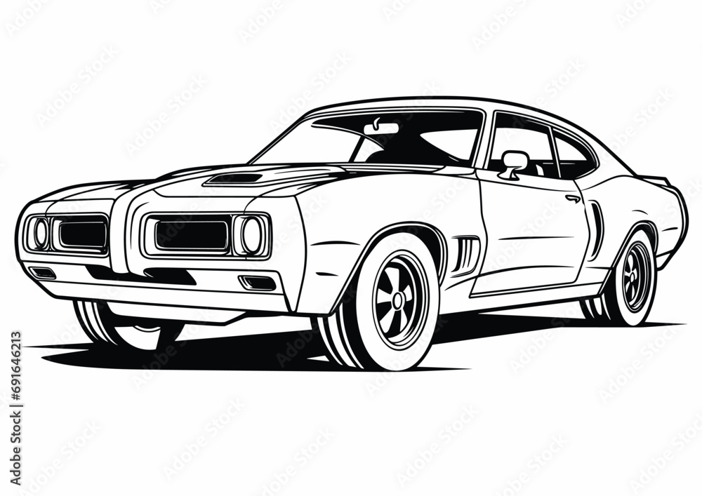 American 70s customized muscle car. Vector illustration
