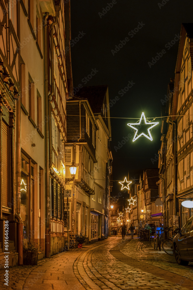 Marburger Altstadt in der Adventszeit, Lichter am Abend, Weidenhausen