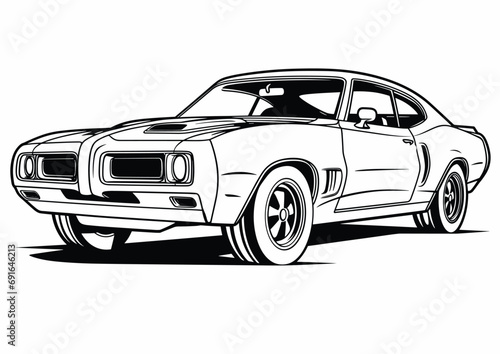 American 70s customized muscle car. Vector illustration © baobabay