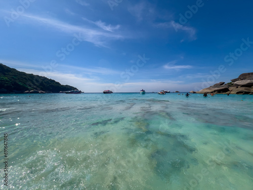 Kho Similan Island Coral reef teaming with reef fish of various colours. the Andaman Sea in  Thailand turquoise blue waters white sandy beaches