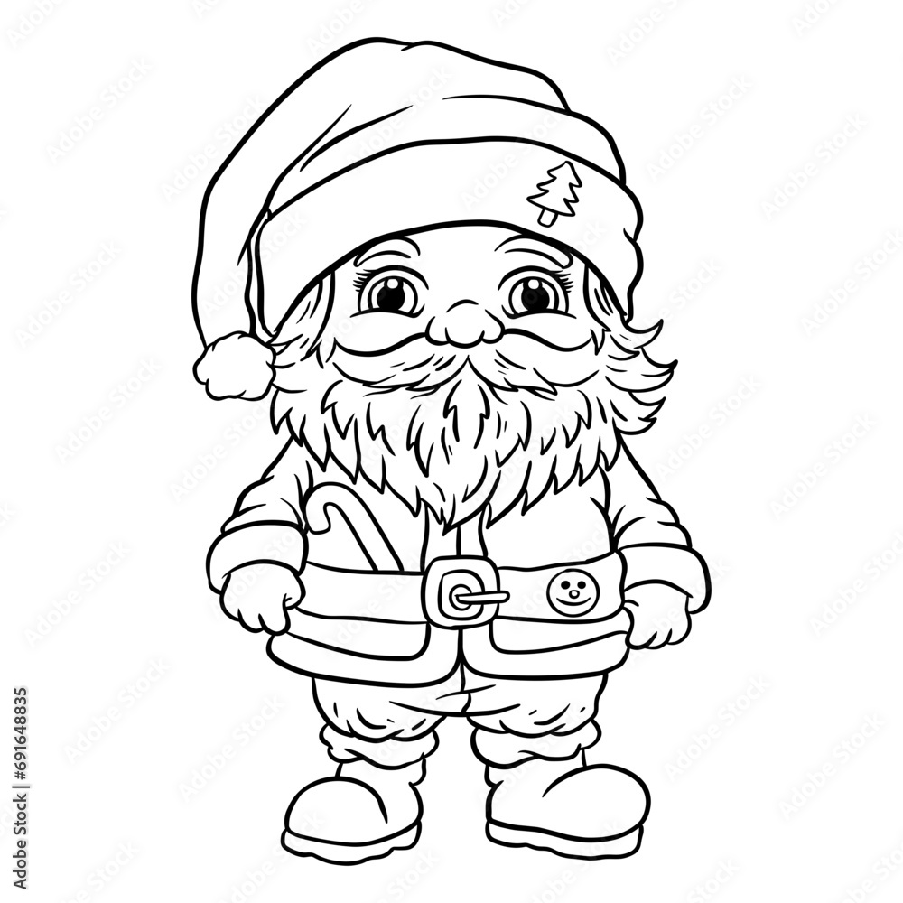 Cute Santa Claus Cartoon Outline Art, good for graphic design resources or coloring books