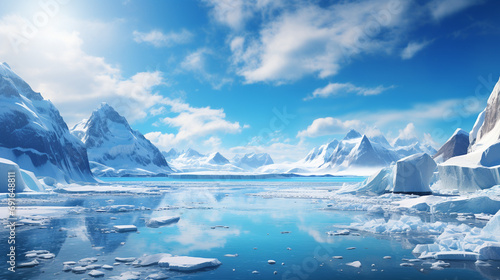 vista of Antarctica with towering icebergs photo