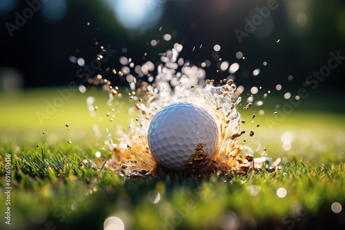 Closeup of a golf ball splashing in water. Generative AI photo