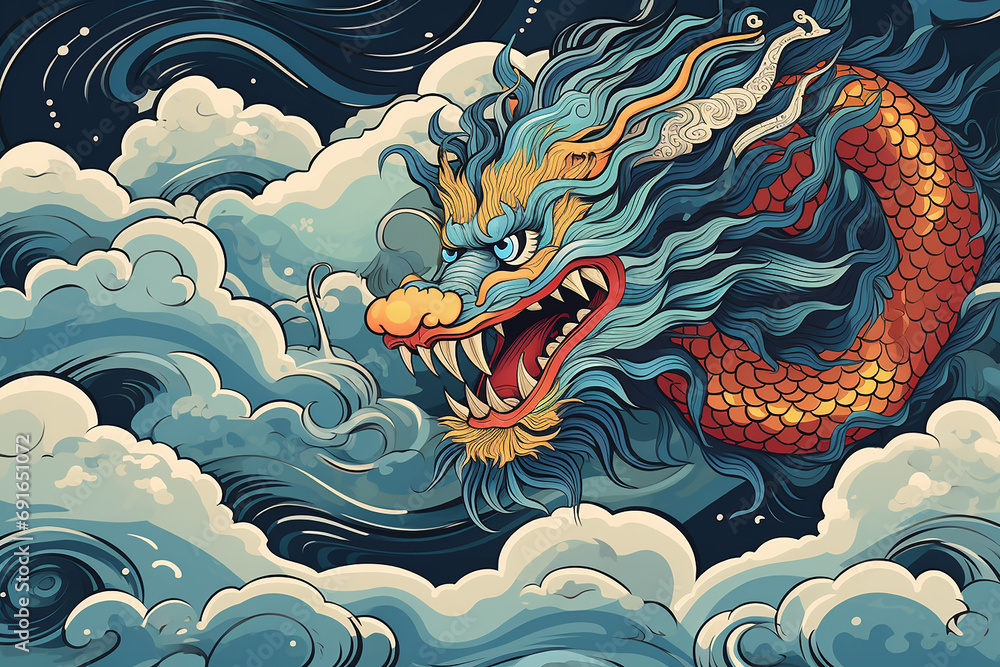 Chinese new year dragon in balinese art - obrazy, fototapety, plakaty 