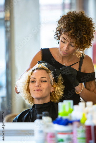 Hair coloring process at a professional salon