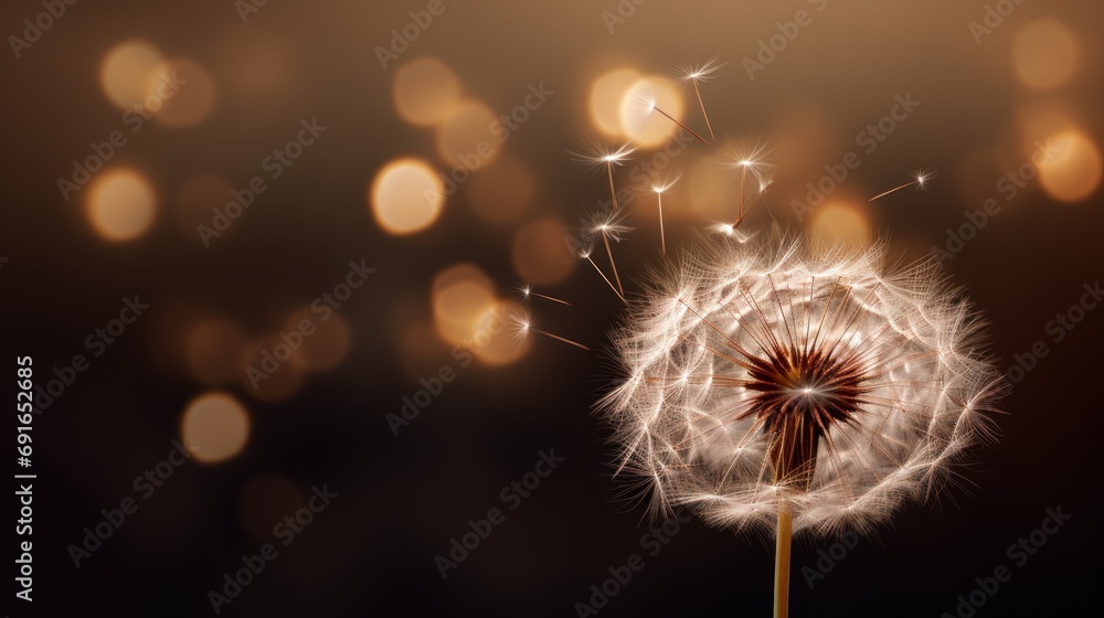  a close up of a dandelion on a black background with a blurry image of the dandelion in the foreground of the dandelion.
