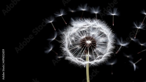  a close up of a dandelion on a black background with a blurry image of the dandelion in the foreground and the top of the dandelion.