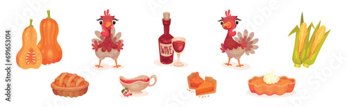 Thanksgiving Autumn Holiday Symbol and Object Vector Set