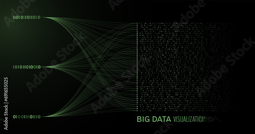 Big data visualization. Large streams and data collection. Binary code sorting, visualization of complex algorithms. Vector illustration