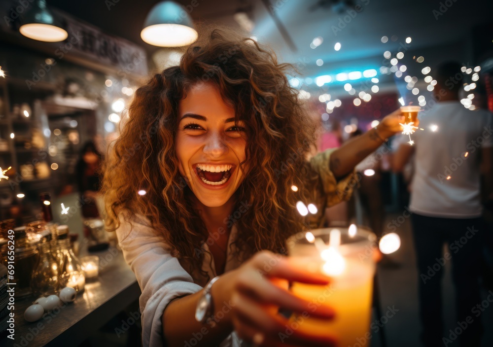 A group of young people at a corporate party. Winter holiday, youth, lifestyle concept. A group of young people at a corporate party. Winter holiday, youth, lifestyle concept.