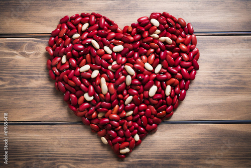 Concept of various beans forming a heart shape.