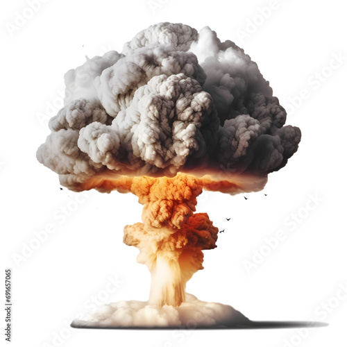 Nuclear explosion and mushroom cloud isolated on transparent background photo
