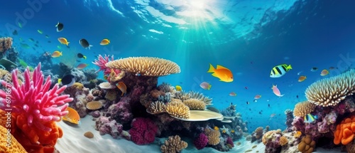 tropical underwater wildlife in the great barrier coral reef  teeming with vibrant sea life