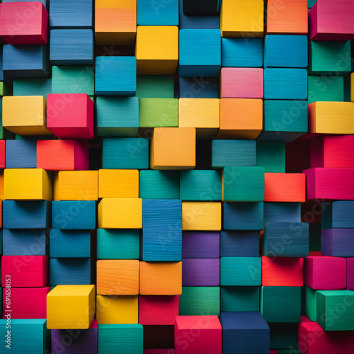 Diversity spectrum of stacked multi colored wooden blocks background or cover for something great generative ai
