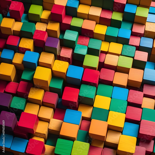 Spectrum of stacked multi colored wooden blocks background or cover for something creative diversity generative ai