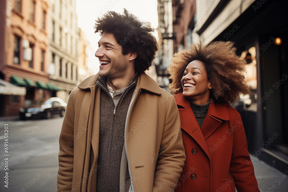Generative AI image of Happy Couple Enjoying a City Walk Generative AI image of Happy Couple Enjoying a City Walk