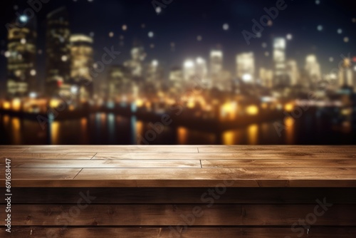 Blurred Beverages Bar Backdrop on Wooden Table. A View of Beer Counter Top in Pub Eatery and Cafe Background